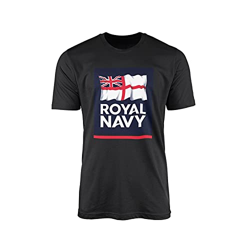 Image of Royal Navy T-Shirt - Logo Design Armed Forces British Sailor Novelty Tee Top Design 100% Combed Cotton High-Density Extreme Comfort (Black)