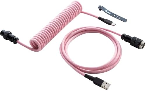 GUNMJO Pro Custom Coiled USB C Cable for Gaming Keyboard, Double-Sleeved Mechanical Keyboard Cable with Detachable Metal Aviator, 1.5M USB-C to USB-A, Black Pink