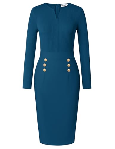 Image of GRACE KARIN Women's 2026 Fall Henly V Neck Business Work Dress Long Sleeve Bodycon Midi Elegant Office Sheath Dress