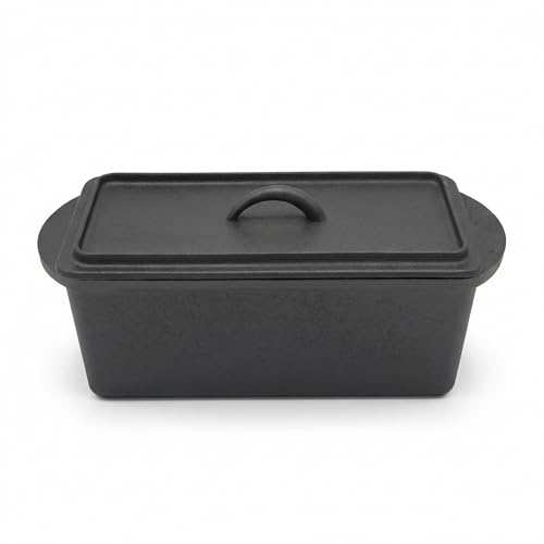 Homira Gusseisen Brotbackform mit Deckel – Voreingebrannt, Backofenfest, Für knuspriges Brot Gusseisen Topf Brot 35 x 13,5 x 12,5 cm