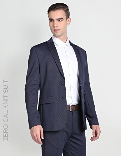 Image of Arrow Patterned Weave Slim Fit Two Piece Suit Navy