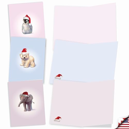 Image of The Best Card Company - 10 Blank Animal Christmas Note Cards - Assorted Bulk Holiday Cards for Men and Women, Fun Wildlife (4 x 5.12 Inch) - Christmas Zoo Babies M6726XSB