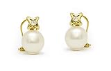 Pendientes con circonita y perla con cierre omega 14 mm. Fabricados en oro de 9 quilates. Hechos en España. Inlcuye estuche para regalo.