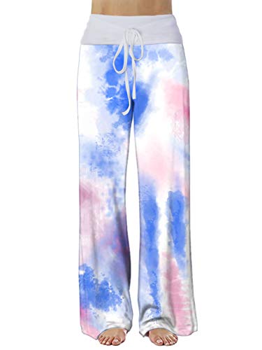 Image of iChunhua Women's Comfy Stretch Floral Print Drawstring Palazzo Wide Leg Lounge Pant