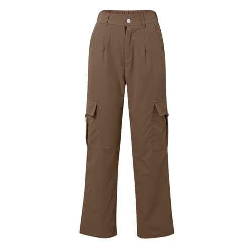 eoeioa Baggy Womens Cargo Pants Y2k Waterproof Button Elastic High Waisted Hiking Pants Wide Leg Pant with Pockets2