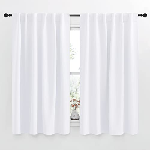 NICETOWN Window Treatment Curtain Panels - (White Color) W52 x L63, 2 Pieces, Semi Blackout Window Treatment Drape Panel for Kids Bedroom