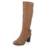 Journee Collection Womens Carver Stacked Heel Knee High Boots - Size: 7.5 - Tan