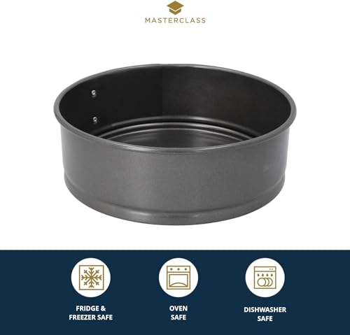 MasterClass 2 cm Springform Cake Tin with PTFE, PFOA and BPA Free Non Stick, Robust 1mm Thick Carbon Steel and Loose Base, 8 Inch Round Pan, Grey