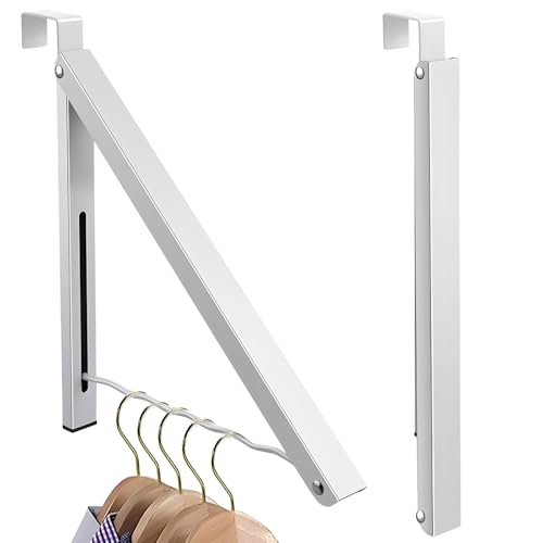 2-Pack Over-Door Foldable Clothes Hanger, 11-Inch Space-Saving Closet Rod, Heavy Duty Door Hook Organizer for Laundry Room, Bathroom, Bedroom