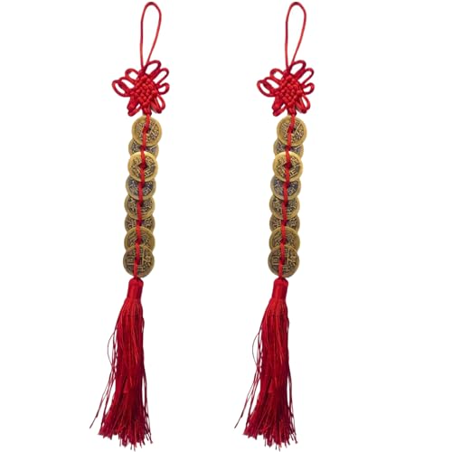 Amazleer Kaiser - Lot de 2 pièces porte-bonheur - Nœud rouge - Porte-bonheur - Feng Shui chinois - Décoration de voiture - 2 longs