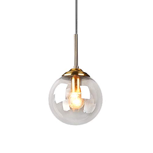 HJXDtech Industrial Vintage Glass Globe Ceiling Pendant Light with Brass Finish,E27 Hanging Lamp for Kitchen Dining Room & Living Room