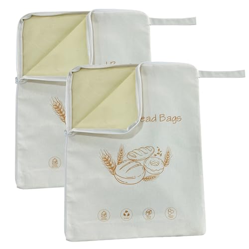 Bolsa de pan reutilizable ecologica de algodon encerado natural con cremallera pack de 2 unidades 2