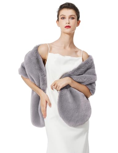 BEAUTELICATE Chal Estola de Pelo Mujer Boleros para Invierno Fiesta Novia Bodas（Gris Claro,talla única）