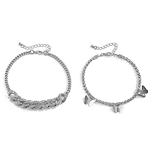 Image of yfstyle Butterfly Ankle Bracelet for Women Rhinestone Anklets Bulk Adjustable Layered Beach Ankle Bracelet Braided Chain Anklet Charm Ankle Bracelet Jewerly Gift