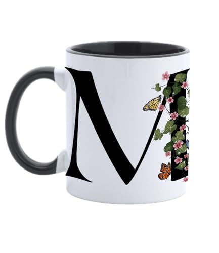 Paolo Chiari Tasse en céramique personnalisée avec lettre, motif floral avec papillons et...