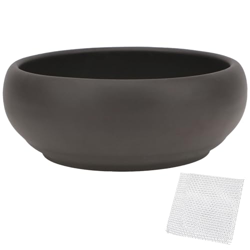 Happy Bonsai Pot de fleurs rond en céramique non émaillée 15,2 cm + grille de drainage