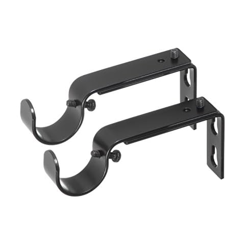 Ivilon Adjustable Brackets for Curtain Rods - for 1 or 1 1/8 Inch Rods. Set of 2 - Black Cover
