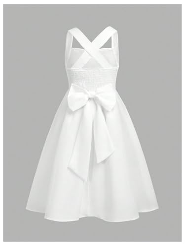 SHENHE Girl's Criss Cross Bow Dress Smocked A Line Fit and Flare Midi Party Dresses2