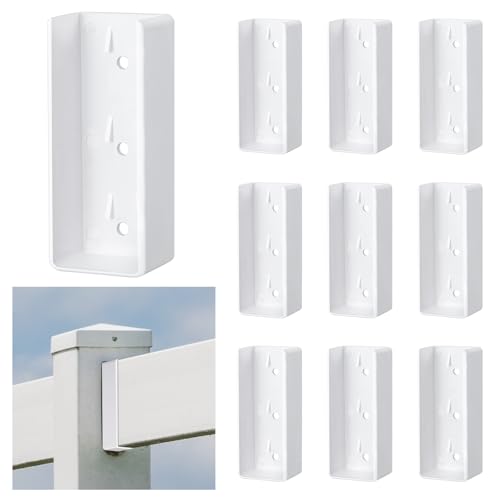 Nuanchu 10 Pcs Vinyl Fence Brackets White 1.5 x 5.5 Vinyl Fence Rail Mount Brackets Bulk U Mount Bracket Kit for Railings Fences Walls