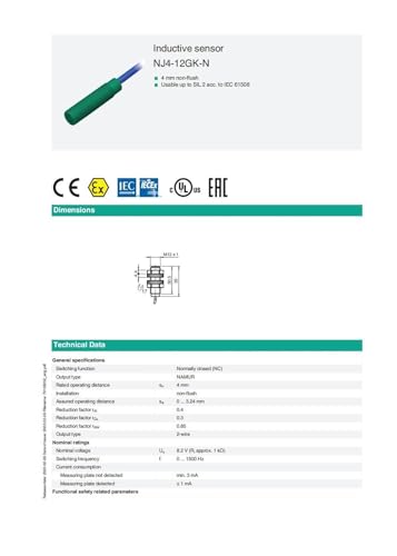 Capteur de proximité 106413 avec boîtier en plastique pour détection industrielle précise