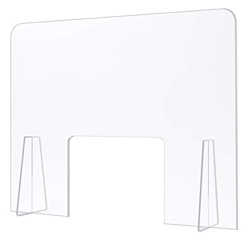 Clear Desktop Acrylic Sneeze Guard and Protective Partition; Easy to Assemble and Clean; Rectangular Opening on Bottom; Great for Countertops, Retail, and Office Settings (30x24" with 13x10" Opening)