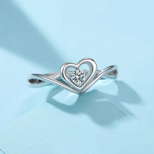 Image of Okos Women Fashion Jewellery Rhodium Plated Solitaire Style Adjustable Heart Finger Ring with Cz Stone For Girls and Women FR1000970WHT
