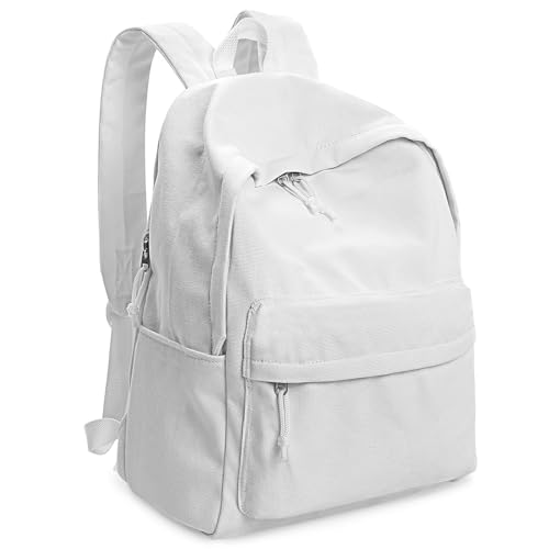 Image of Zicac Diy Canvas Backpack Daypack Satchel Backpack (White, with Side Pocket)