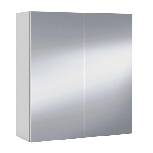 ARKITMOBEL Mueble Camerino Dos Puertas para Baño, Modulo con Espejo y Estantes, Acabado en Blanco Brillo, Medidas: 60 cm (Ancho) x 65 cm (Alto) x 21 cm (Fondo)