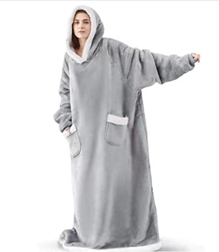 VOKARALA Sweat Plaid à Capuche, Plaid Pull Sweat à Manche Et Capuche, Pull Plaid Couverture Polaire Homme Une Taille pour Tout Le Monde 80*150cm (Gris) Cover