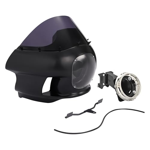 ECOTRIC Front Fairing and Headlight Mount Compatible with 2006-2017 Harley Dyna Wide Glide FXDWG/I Super Glide FXD/I Custom FXDC/I Street Bob FXDB/I Low Rider FXDL/I Plastic Steel Smoke Windshield