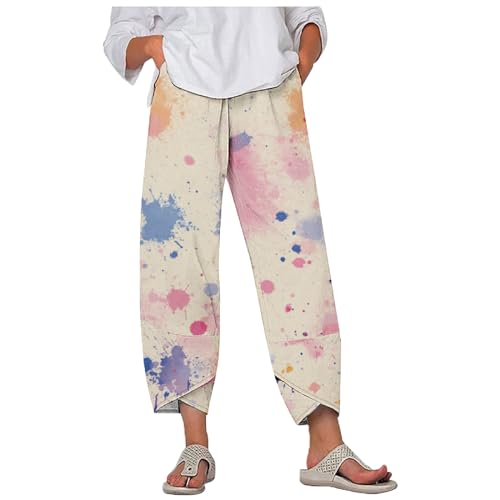 MARSVOVO Lightweight Pants for Summer Women High Waisted Loose with Pocket Wrap Cropped Tulip Women Pants Dressy Casual