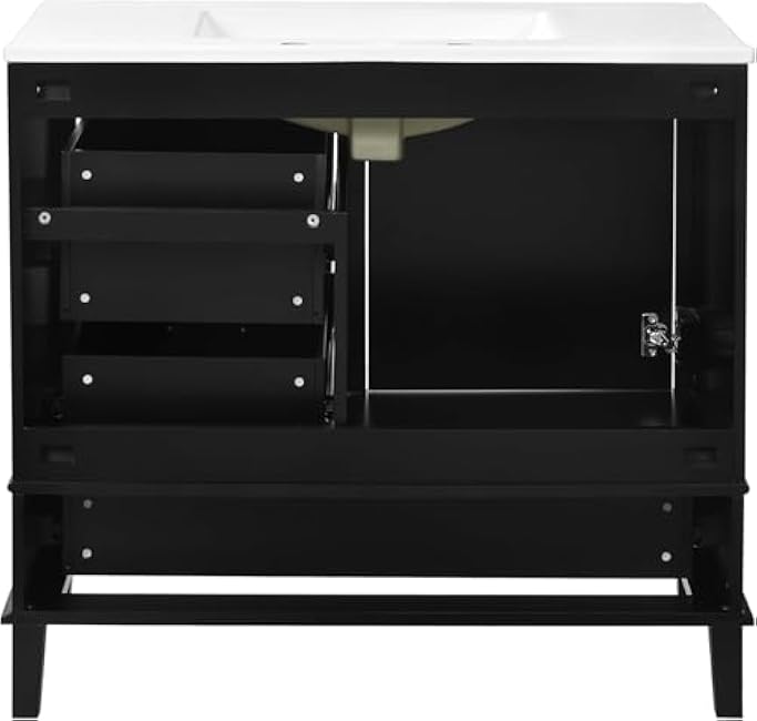 Linique 36 Modern Bathroom Vanity with Sink Combo Set, Bathroom Storage Cabinet with a Soft Closing Door and 3 Drawers, Black