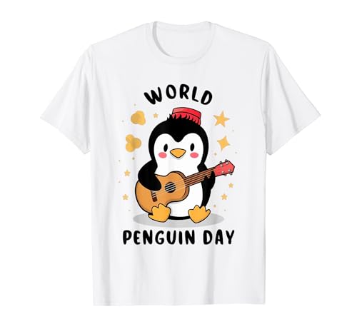 Linda y divertida guitarra de pingüino Kawaii, Día Mundial del Pingüino Camiseta