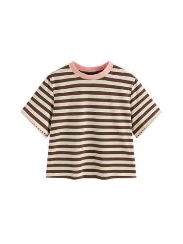 CIDER Women Stripe Crop Boxy Top Oversized Summer Crew Neck T