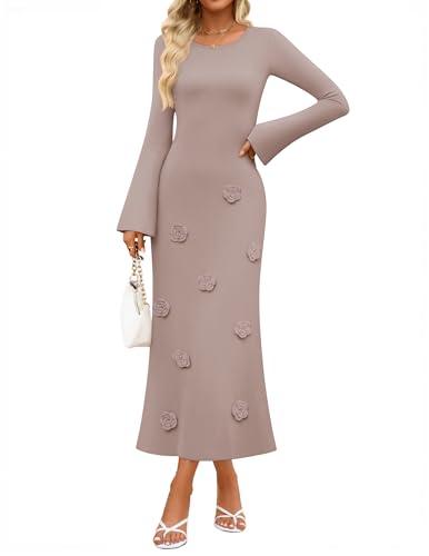 ZESICA Fall Winter Wedding Guest Sweater Dresses for Women 2025 Elegant Classy Long Sleeve Formal Cocktail Gowns Maxi Dress