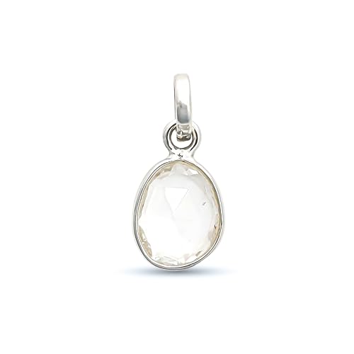 Charm zircon blanc naturel facetté coupe rose style bohème chic en argent