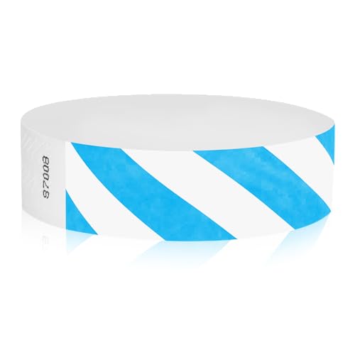 500 WristCo Neon Blue Stripe Tyvek Wristbands for...