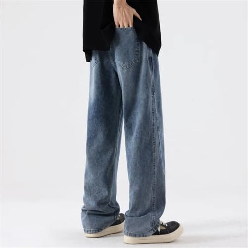 Men's Wide-Leg Baggy Denim Pants Drawstring Straight Jean Trousers Lightweight Breathable4