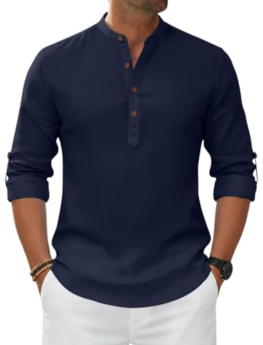 Image of Macsivo Men's Cotton Blend Solid Short Kurta with Regular Lenth Mandarin Neck Full Sleeves and roll-up tab| Kurta Style Shirt for Men
