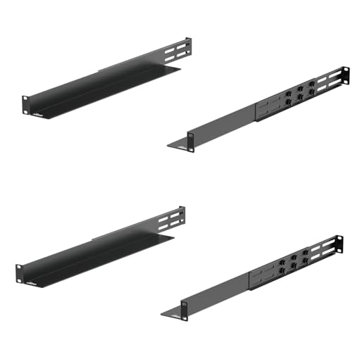Tecmojo Paquete de 2 rieles universales de montaje en rack de 1U, riel de estante de servidor de 4 postes con profundidad ajustable de 20.9 a 32 pulgadas para equipos de servidor/red/AV/IT que no se