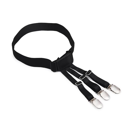 Image of Shirt Tucker for Men, Adjustable Elastic Shirt Stays Garters with Locking Non-Slip Clips Holder Securing Shirt Position Black