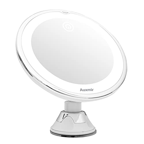 Auxmir Miroir Grossissant 10x Miroir Maquillage Lumineux LED 3 Modes d'éclairage, Miroir Grossissant Mural Rotation à 360°, Alimentation par Piles, Miroir à Poser pour Rasage et Maquillage