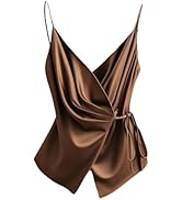 RoseSeek Women's Tie Side Wrap Camisole Tops Spaghetti Strap V Neck Elegant Blouses Shirts