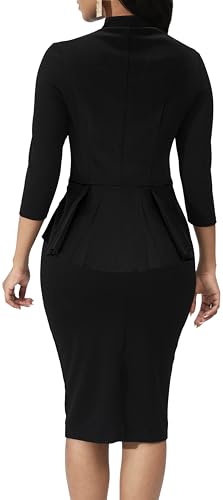 Image of SxClub Business Dresses for Women Elegant Long Sleeve Bodycon Pencil Knee Length Formal Dress for Evening Cocktail