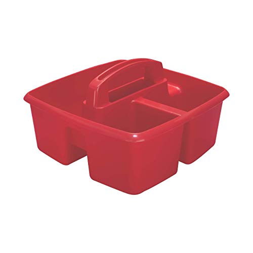 Image of Storex 3-Compartment Small Caddy - Multipurpose Classroom Organizer with Handle, Red, 5-Pack (00949U06C)
