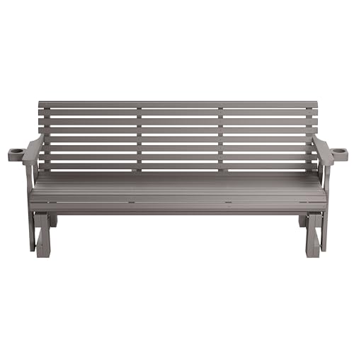 Image of Amish Heavy Duty 800 Lb Roll Back Pressure Treated Porch Glider with Cupholders (6 Foot, Semi Solid Grey Stain)