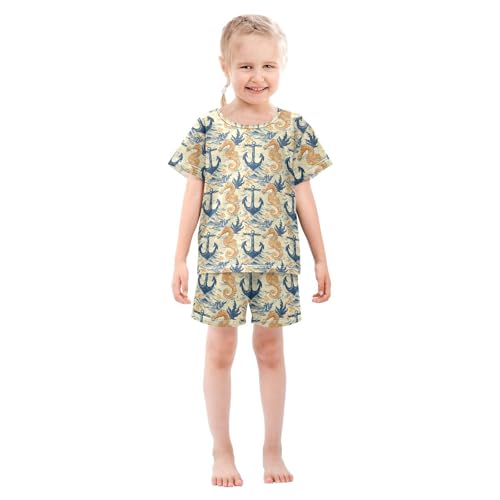 ALAZA Anchor Seahorse Pajama Set Short Sleeve Sleepwear Soft Lounge Nightwear3