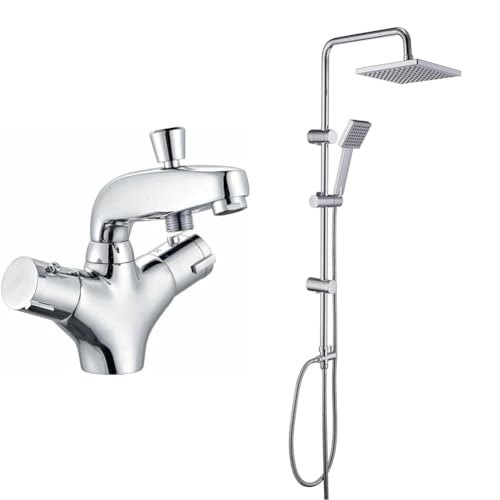 Edouard Rousseau - Mitigeur Thermostatique Bain-Douche Volga 2 - Remplissage Rapide & JOHO Colonne de Douche Chromé Ensemble de douche en acier inoxydable avec pommeau de douche en ABS