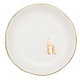 COLLECTIVE HOME - Ceramic Jewelry Tray, Decorative Trinket Dish for Rings Earrings Necklaces Bracelet Watch Keys, Birthday Mother's Day for Women, 4.75", White Surface (H)