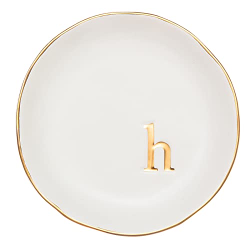 COLLECTIVE HOME - Ceramic Jewelry Tray, Decorative Trinket Dish for Rings Earrings Necklaces Bracelet Watch Keys, Birthday Mother's Day Christmas Gift for Women, 4.75", White Surface (H)